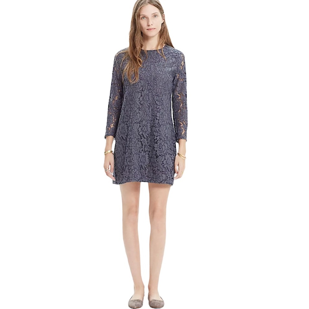 MADEWELL slate gray lace long sleeve shift dress size 0 like new